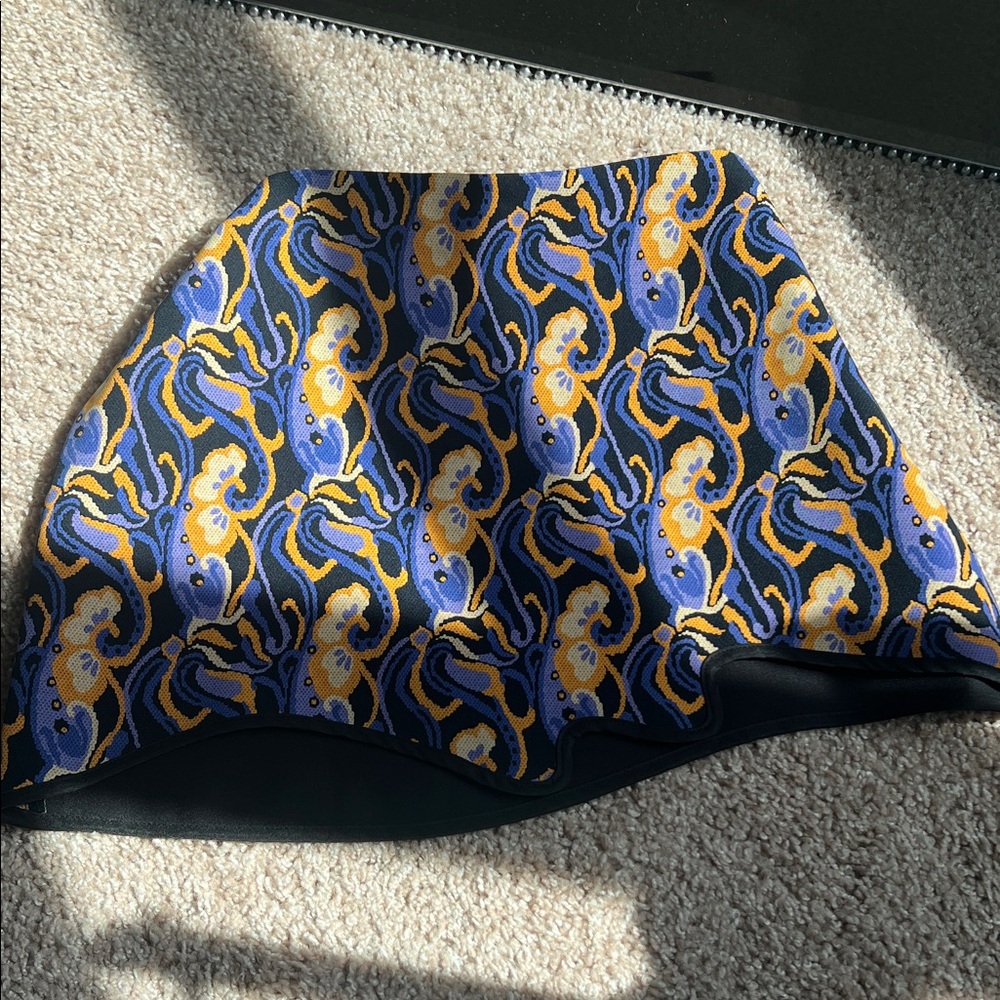 Zara Asymmetrical Skirt with Black and Gold Pattern